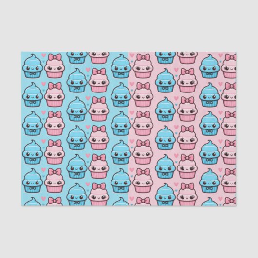 Schattige roze of blauw geslacht onthullen cupcake tissuepapier (Voorkant)