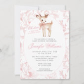 Schattige Roze Oh Hert met Boog Bloemen Baby Meisj Kaart (Voorkant)