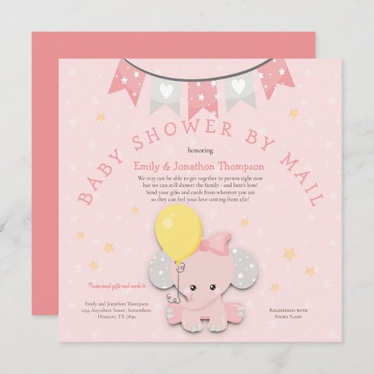 Schattige roze olifant Baby shower per post Kaart (Voorkant / Achterkant)