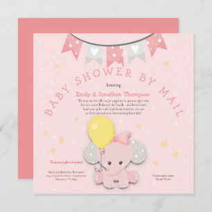 Schattige roze olifant Baby shower per post Kaart