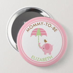 Schattige Roze Olifant Boy Baby shower Gepersonali Ronde Button 4,0 Cm