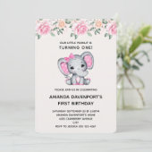 Schattige Roze Olifant en Rozen Border Birthday In Kaart (Staand voorkant)