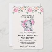 Schattige Roze Olifant en Rozen Border Birthday In Kaart (Voorkant)