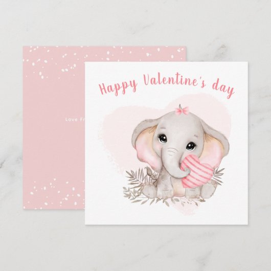 Schattige Roze Olifant Hart Meisje Valentijnsdag K Kaart (Voorkant / Achterkant)