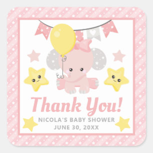 Schattige Roze Olifant Meisje Baby Shower Vierkante Sticker
