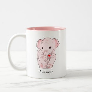 Schattige Roze Olifant met een Hart Tweekleurige Koffiemok