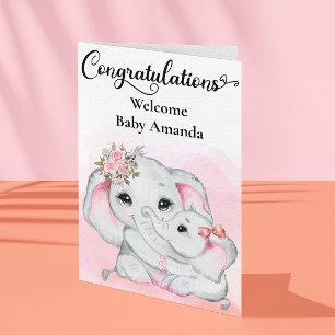 Schattige Roze Olifant Moeder Baby Felicitaties  Kaart