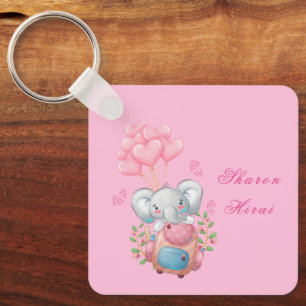 Schattige Roze Olifant Sleutelhanger