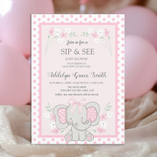 Schattige Roze Olifant Stippen Bloemen Slurp en Zi Kaart