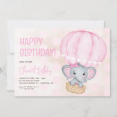 Schattige Roze Olifantballon 1e Verjaardag Kaart (Voorkant)