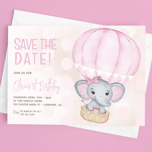 Schattige Roze Olifantballon 1e Verjaardag Save The Date