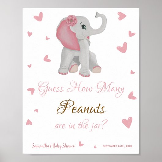 Schattige Roze Olifantenmeisje Baby shower Teken Poster (Voorkant)