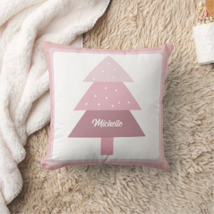 Schattige roze ombre kerstboom monogram kussen