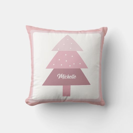 Schattige roze ombre kerstboom monogram kussen (Voorkant)