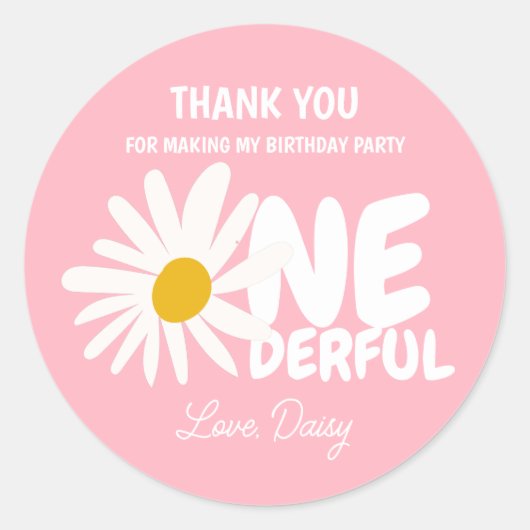 Schattige Roze ONEderful Daisy Bedankt Verjaardag Ronde Sticker (Voorkant)