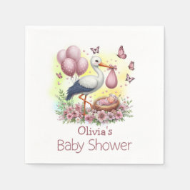 Schattige roze ooievaar meisje Baby shower servett Servet