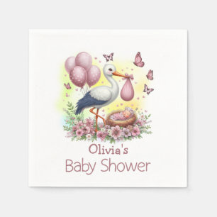 Schattige roze ooievaar meisje Baby shower servett Servet