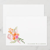 Schattige Roze Oranje Bloemige Waterverf Bruidsdou Bedankkaart (Voorkant / Achterkant)