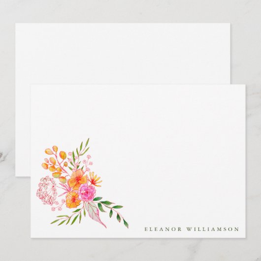 Schattige Roze Oranje Bloemige Waterverf Bruidsdou Bedankkaart (Voorkant / Achterkant)