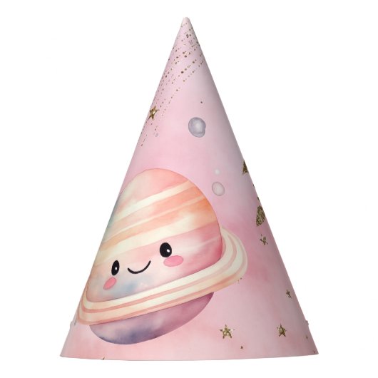 Schattige roze Outer space planet meisje Verjaarda Feesthoedjes (Voorkant)