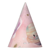 Schattige roze Outer space planet meisje Verjaarda Feesthoedjes (Links)