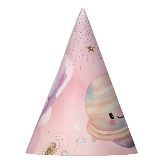 Schattige roze Outer space planet meisje Verjaarda Feesthoedjes (Links)