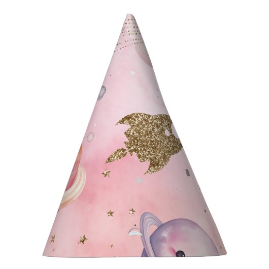 Schattige roze Outer space planet meisje Verjaarda Feesthoedjes (Rechts)