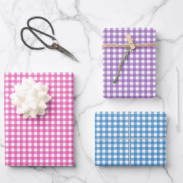 Schattige Roze Paarse Blauwe Gingham Patroon Inpakpapier Vel