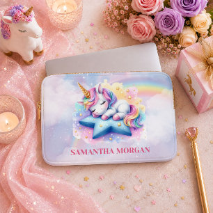 Schattige Roze Paarse Eenhoorn Meisje Verjaardag L Laptop Sleeve