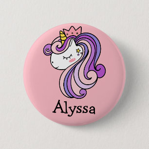 Schattige Roze paarse Eenhoorn Naam Tag Button