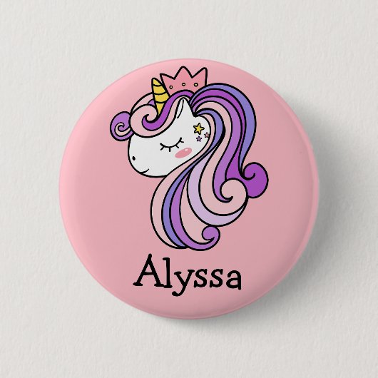 Schattige Roze paarse Eenhoorn Naam Tag Button (Voorkant)