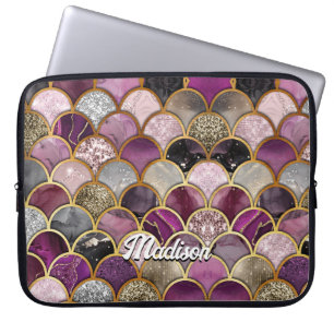 Schattige roze paarse gouden beige zeemeermin laptop sleeve