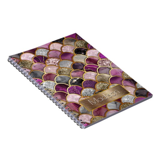 Schattige roze paarse gouden zeemeerminschaal sche notitieboek (Rechterzijde)