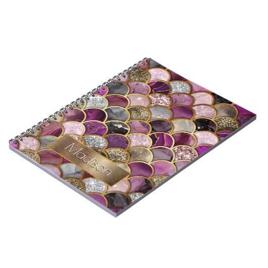 Schattige roze paarse gouden zeemeerminschaal sche notitieboek (Linkerzijde)