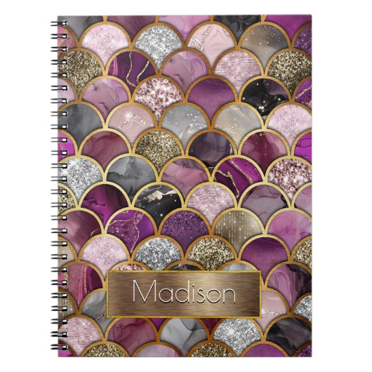 Schattige roze paarse gouden zeemeerminschaal sche notitieboek (Voorkant)