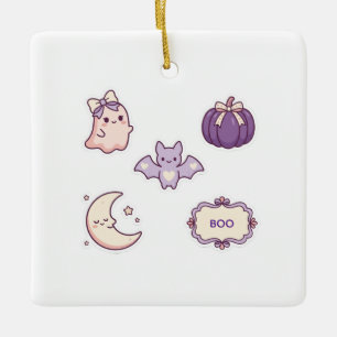 Schattige Roze Paarse Halloween Geest Vleermuis Po Keramisch Ornament
