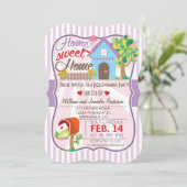 Schattige Roze & Paarse, Hearts Housewarming Party Kaart (Staand voorkant)