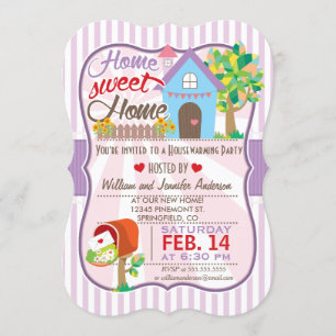Schattige Roze & Paarse, Hearts Housewarming Party Kaart