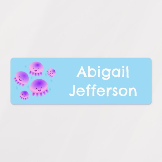 Schattige roze paarse kwal kawaii gepersonaliseerd labels (Design 1)