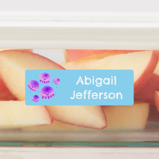 Schattige roze paarse kwal kawaii gepersonaliseerd labels (Aangebracht)