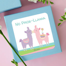 Schattige roze paarse lama die kawaii meisjesachti vierkante sticker