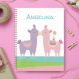 Schattige roze paarse lama's zoenen kawaii meisjes notitieboek