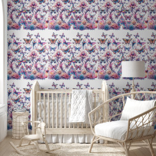 Schattige roze & Paarse Patroon Vlinders Wallpaper Behang