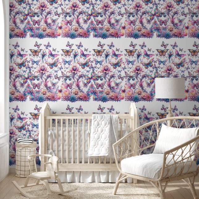 Schattige roze & Paarse Patroon Vlinders Wallpaper Behang (Kinderen)