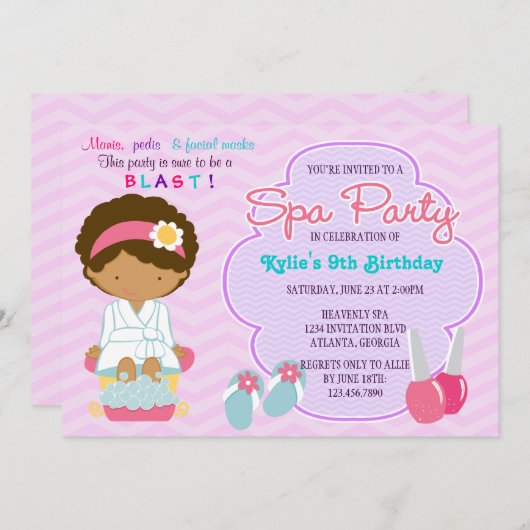 Schattige roze Paarse spa-pampering Birthday Party Kaart (Voorkant / Achterkant)