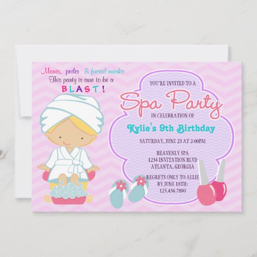Schattige roze Paarse spa-pampering Birthday Party Kaart (Voorkant)