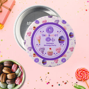 Schattige Roze Paarse Sweet One Girl's Birthday Ronde Button 7,6 Cm