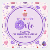 Schattige Roze Paarse Sweet One Patroon Verjaardag Vierkante Sticker (Voorkant)
