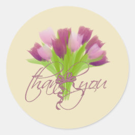 Schattige Roze & Paarse Tulpen Dank Je Ronde Sticker