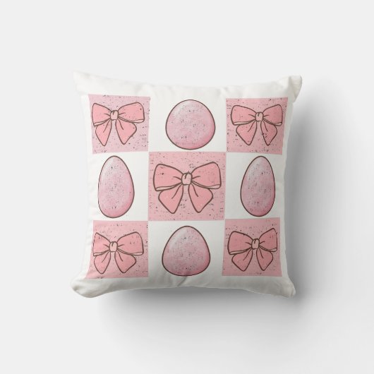 Schattige Roze Paaseieren Coquette Bow Kussen (Voorkant)